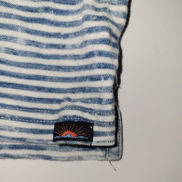 Faherty Men's Indigo Dyed Striped Boho Casual Short Sleeve Polo Shirt - Picture 7 of 10